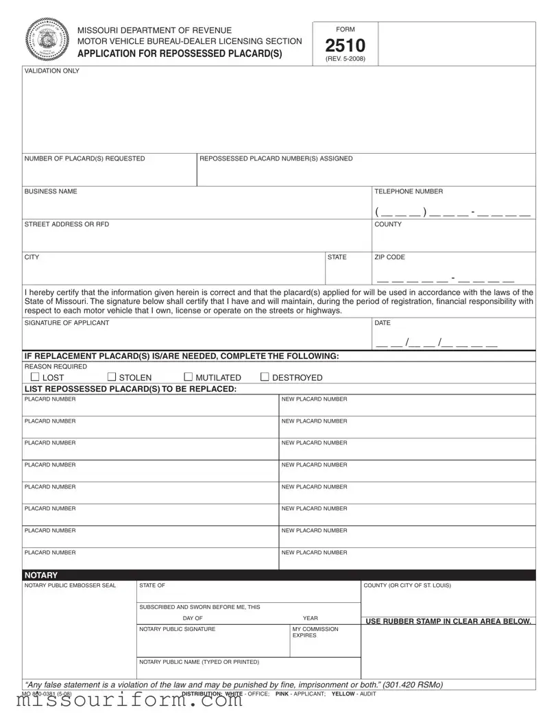 Fill in a Valid 2510 Missouri Form