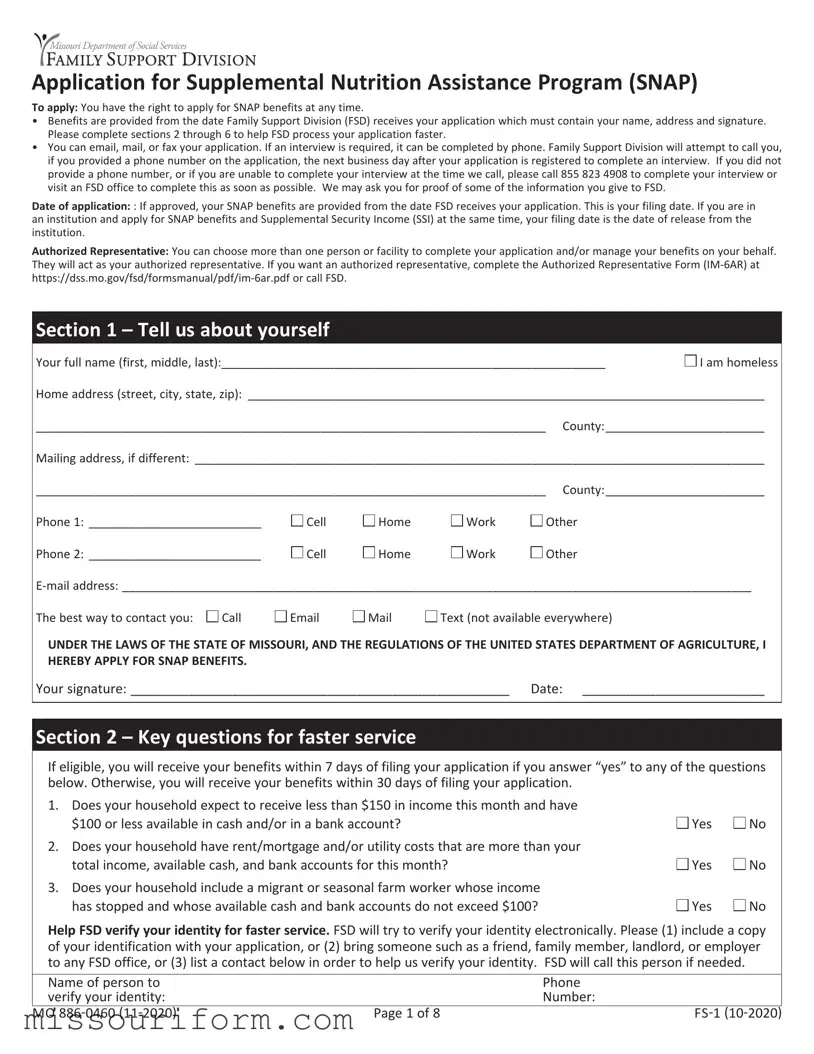 Fill in a Valid Apply For Food Stamps In Missouri Form