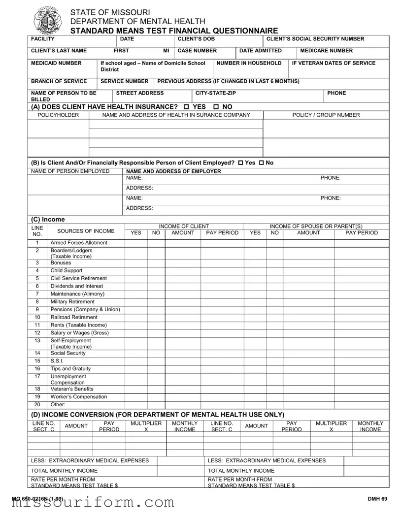 Fill in a Valid Dmh 69 Missouri Form