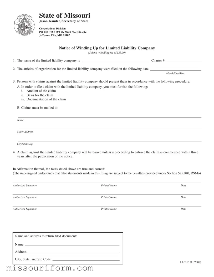 Fill in a Valid Llc 13 Missouri Form