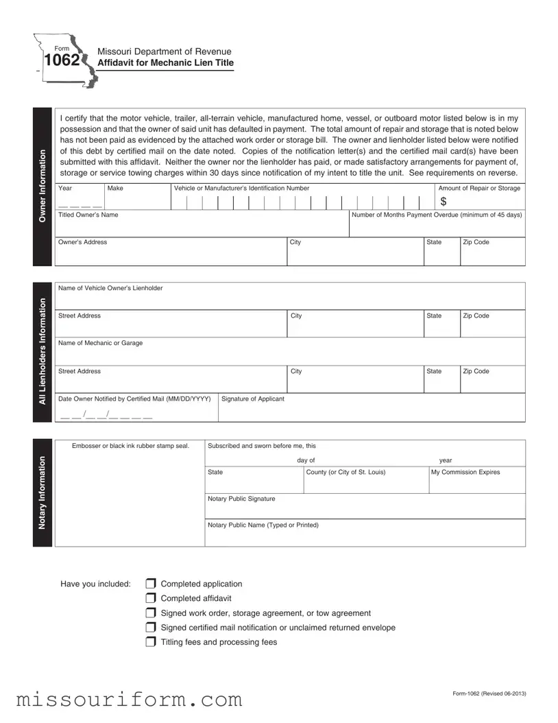 Fill in a Valid Missouri 1062 Form