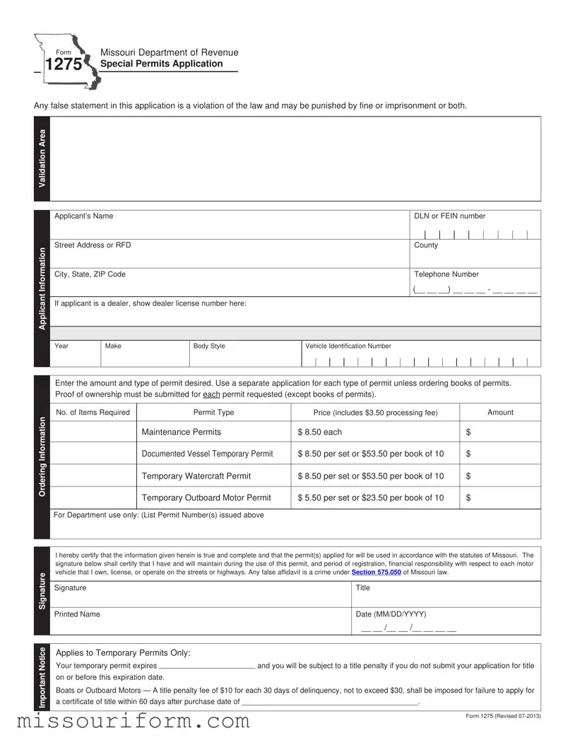 Fill in a Valid Missouri 1275 Form