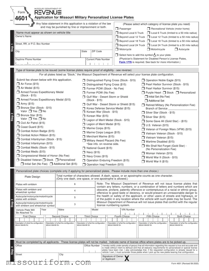Fill in a Valid Missouri 4601 Form