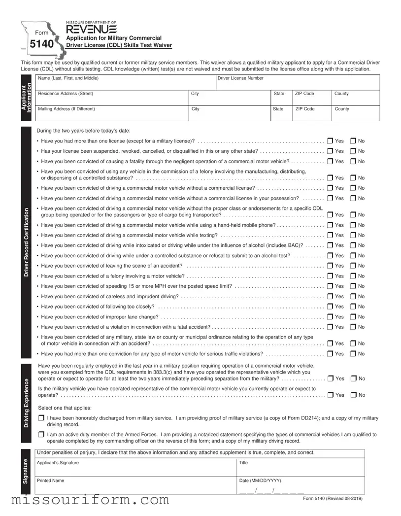 Fill in a Valid Missouri 5140 Form