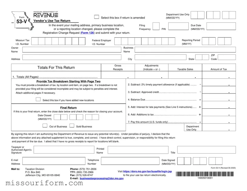 Fill in a Valid Missouri 53 V Form