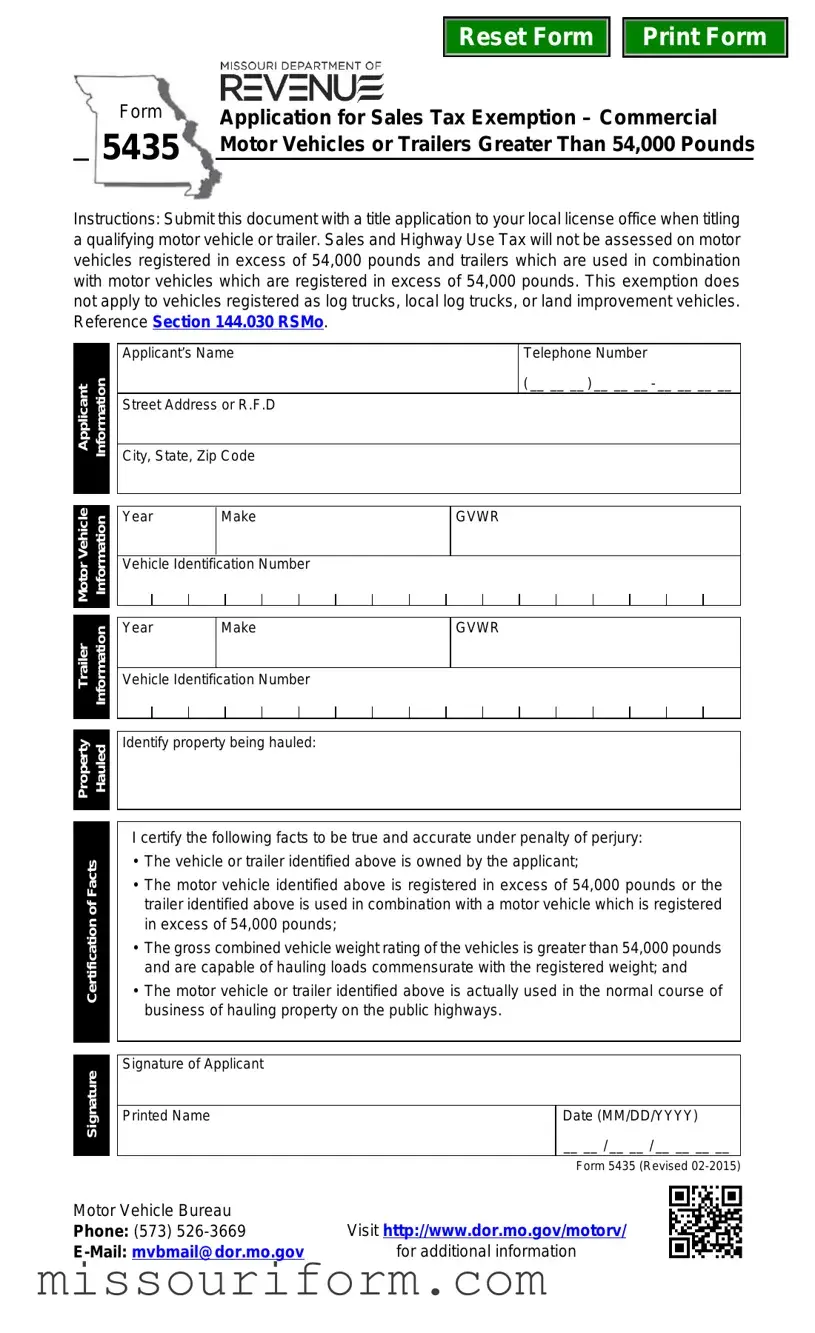 Fill in a Valid Missouri 5435 Form