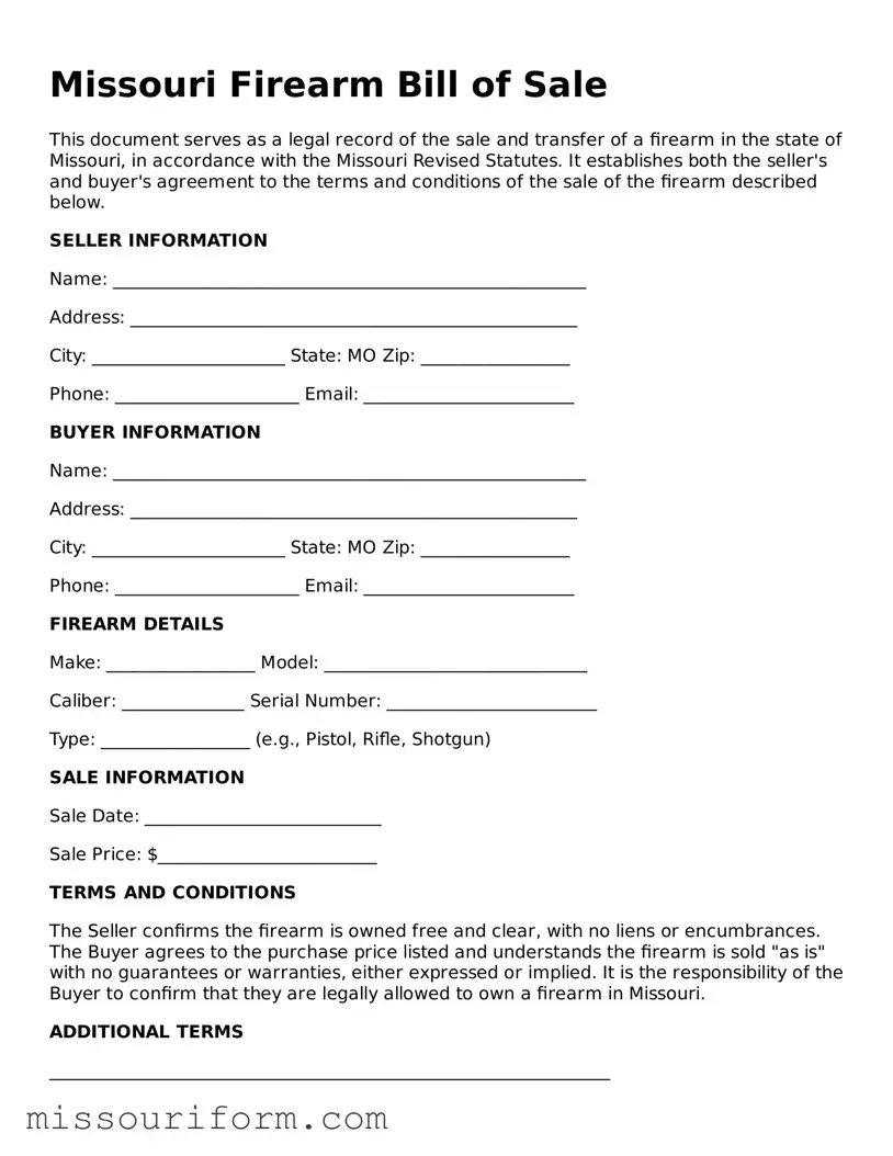 Attorney-Approved  Firearm Bill of Sale Document for Missouri