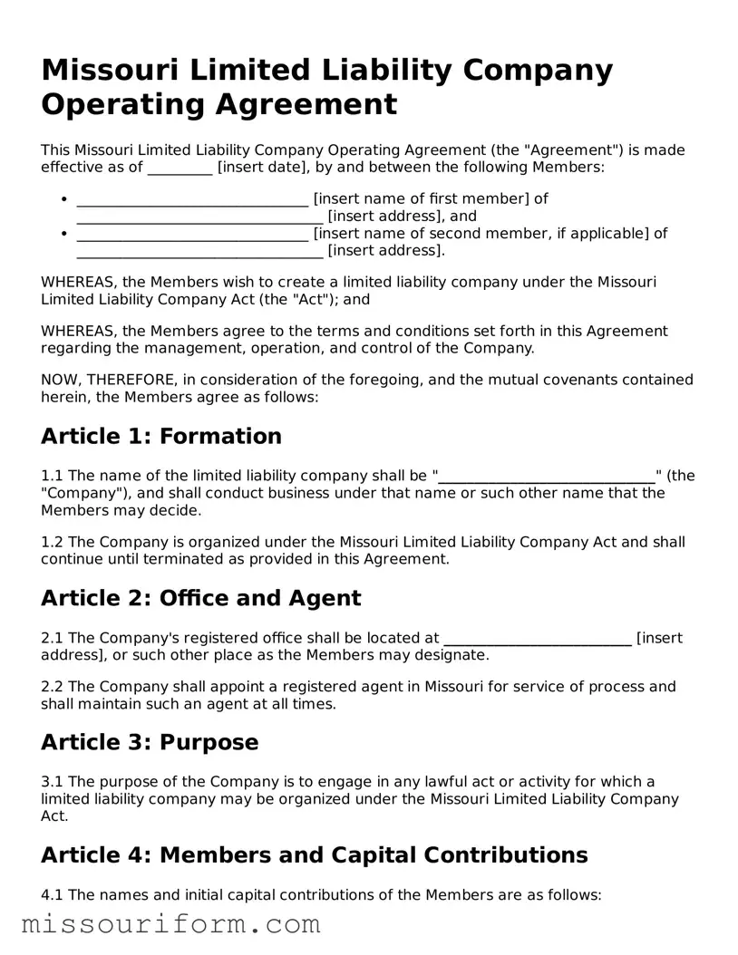 Attorney-Approved  Operating Agreement Document for Missouri