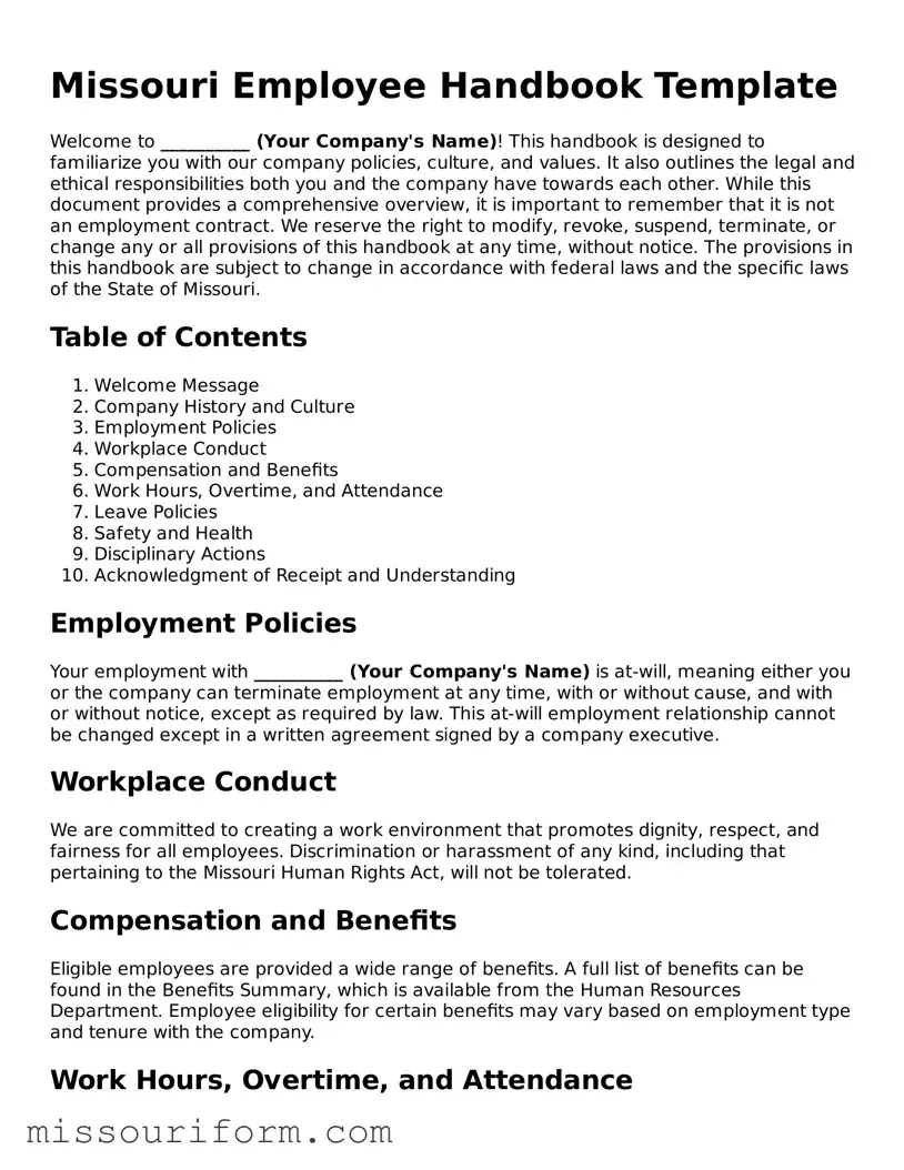 Attorney-Approved  Employee Handbook Document for Missouri
