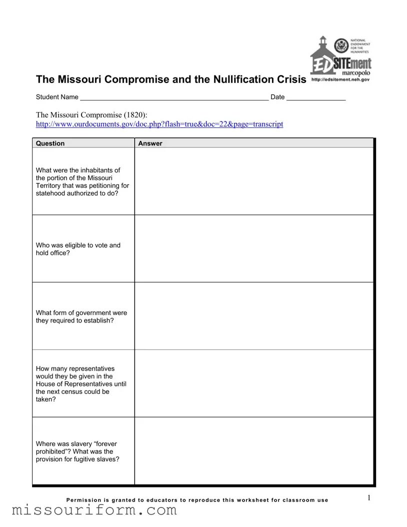 Fill in a Valid Missouri Compromise Form