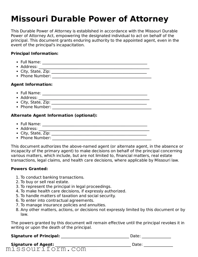 Attorney-Approved  Durable Power of Attorney Document for Missouri