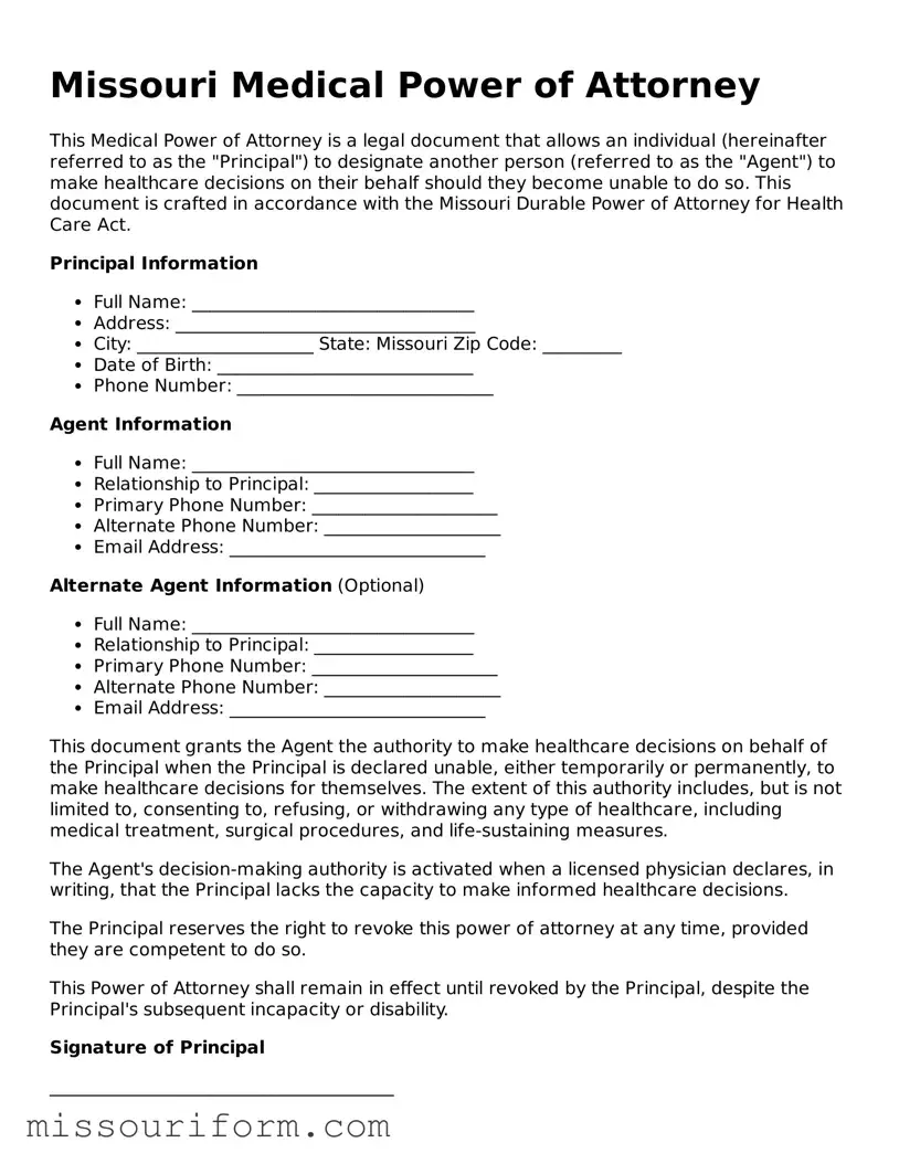 Attorney-Approved  Medical Power of Attorney Document for Missouri