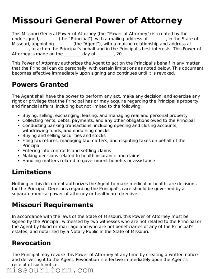 Attorney-Approved  General Power of Attorney Document for Missouri