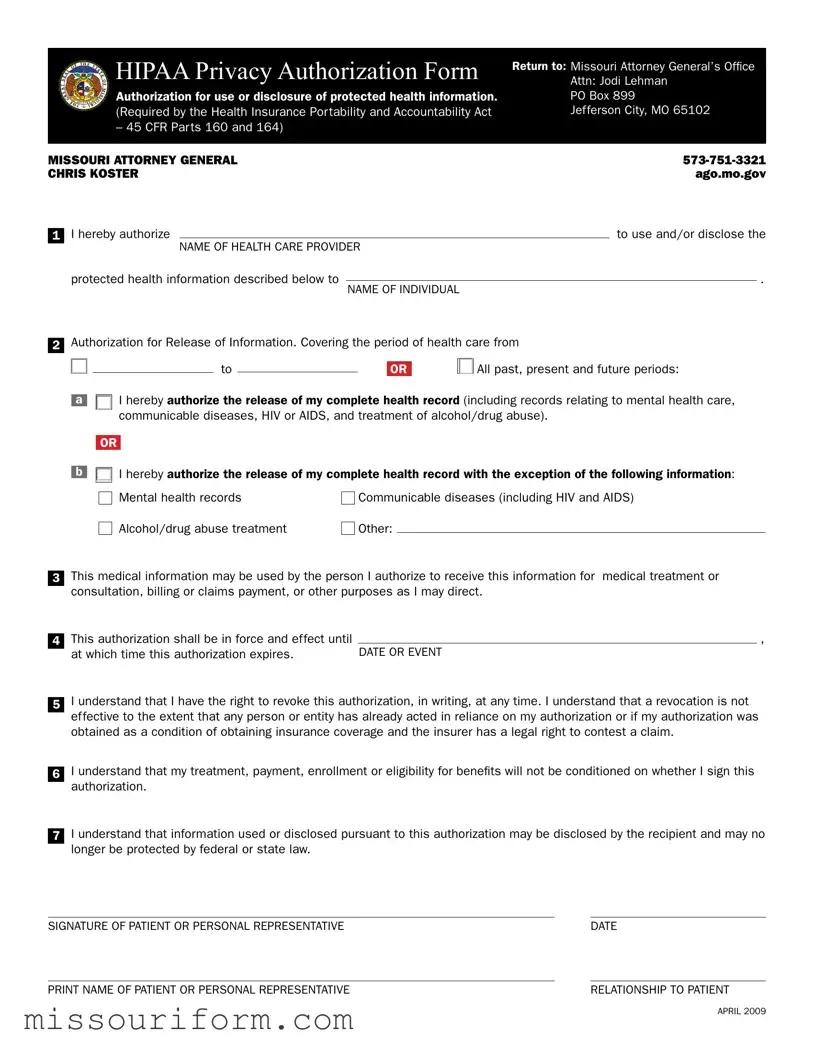 Fill in a Valid Missouri Hipaa Form