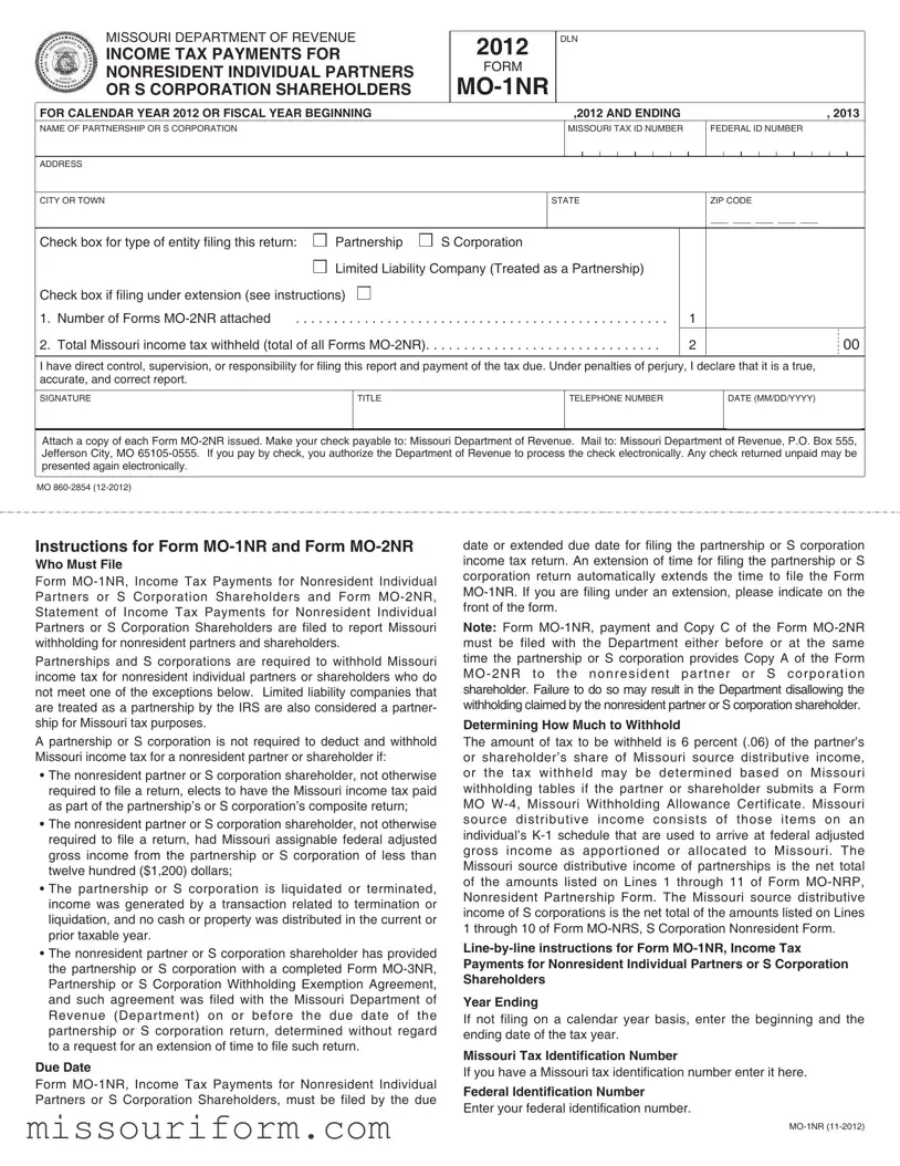 Fill in a Valid Missouri Mo 1Nr Form