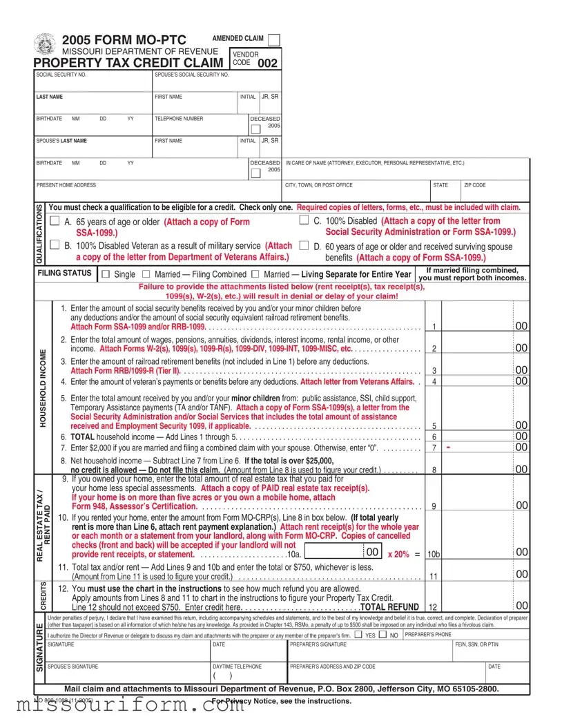 Fill in a Valid Missouri Mo Ptc Form