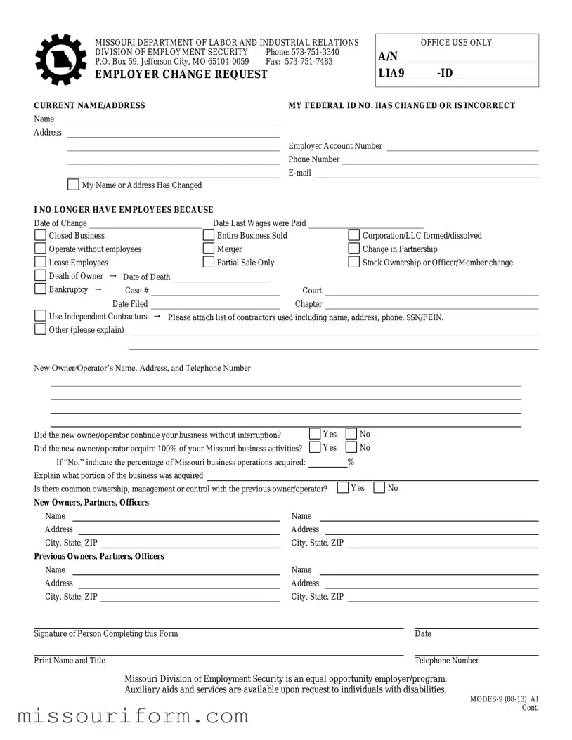 Fill in a Valid Missouri Modes 9 Form