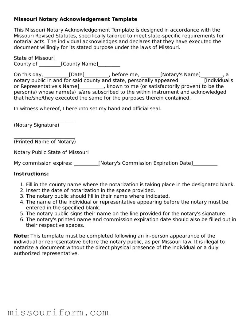 Attorney-Approved  Notary Acknowledgement Document for Missouri