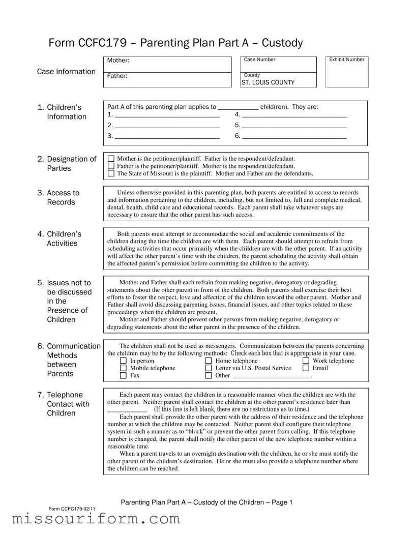 Fill in a Valid Missouri Parenting Plan Form