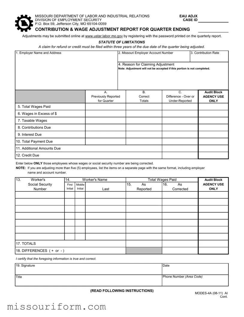 Fill in a Valid Missouri Quarterly Contribution Form