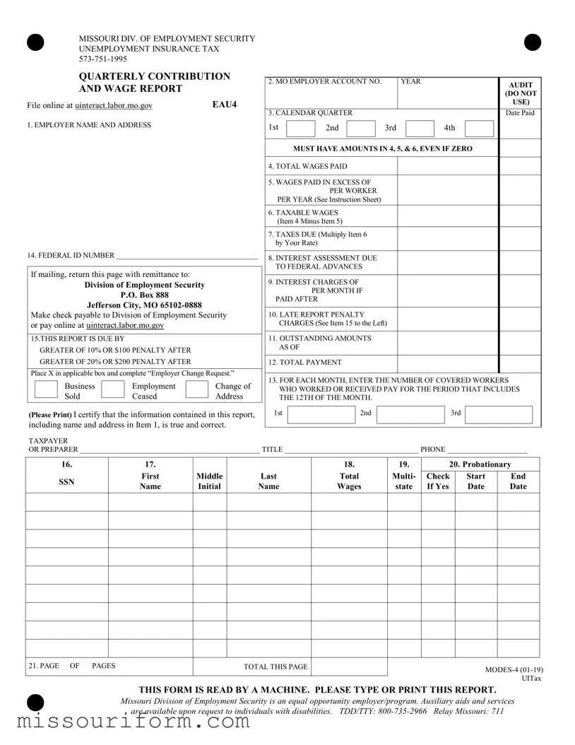 Fill in a Valid Missouri Quarterly Wage Report Form