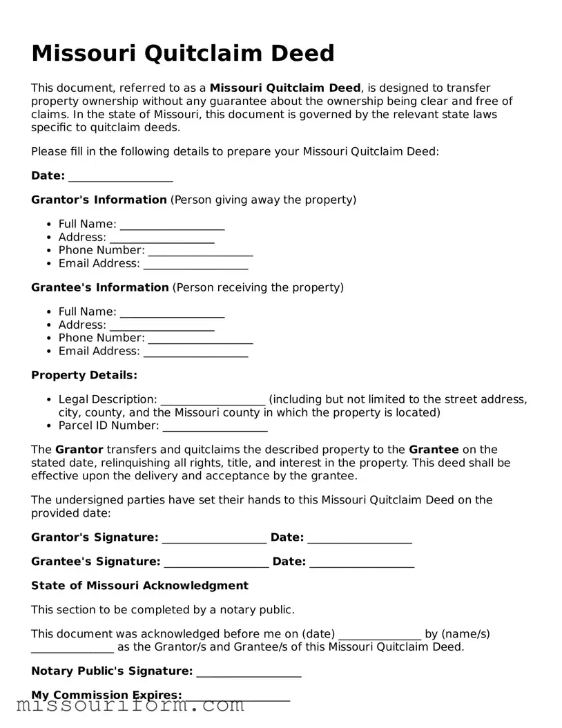 Attorney-Approved  Quitclaim Deed Document for Missouri