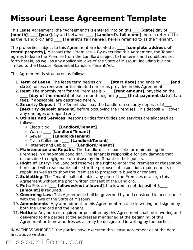 Attorney-Approved  Lease Agreement Document for Missouri
