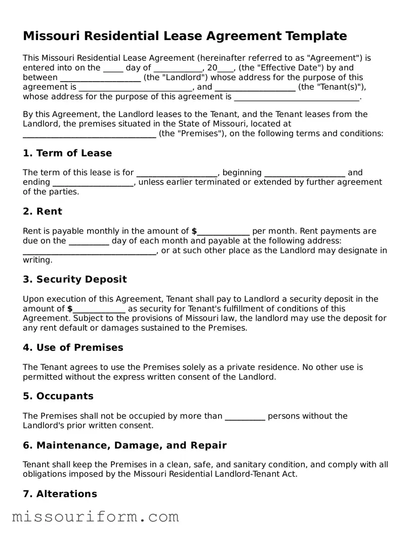Attorney-Approved  Residential Lease Agreement Document for Missouri