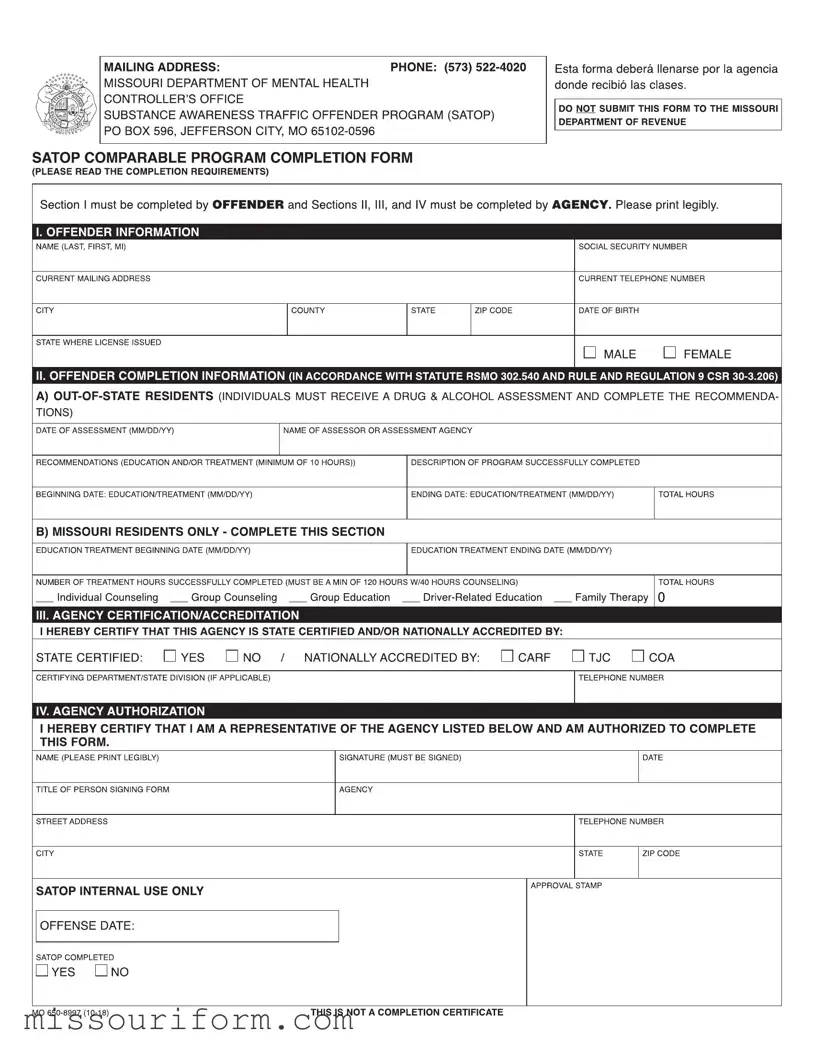 Fill in a Valid Missouri Satop Form