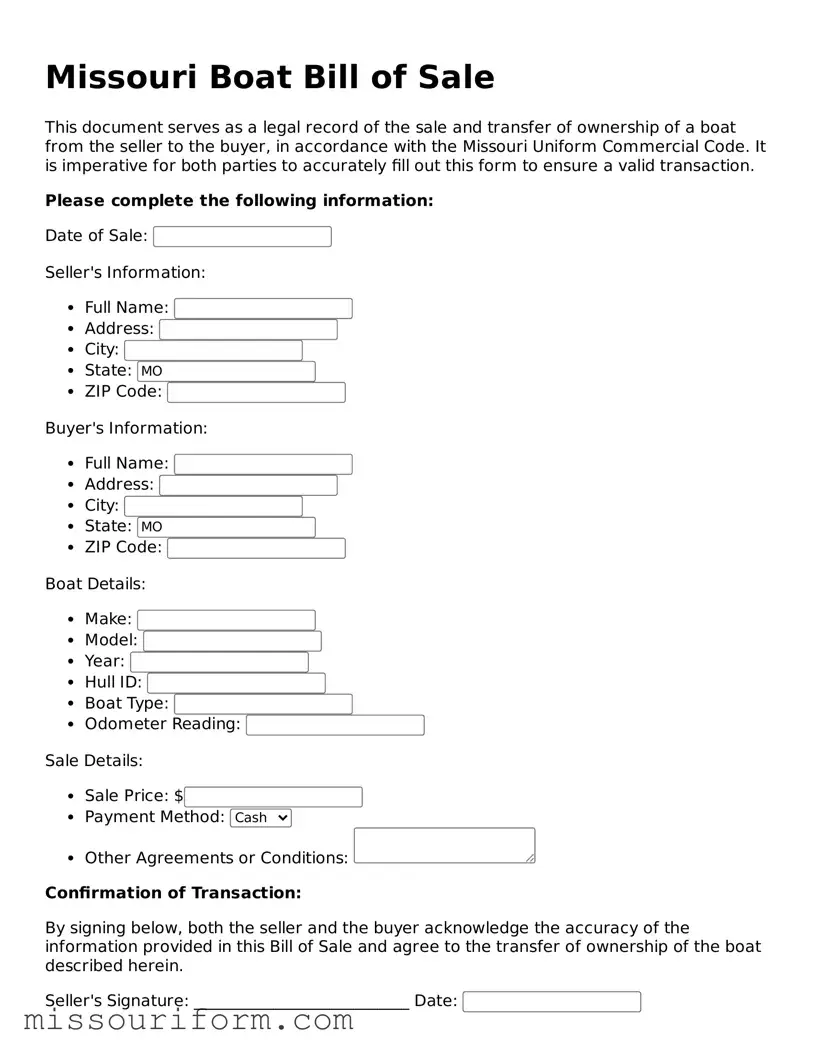 Attorney-Approved  Boat Bill of Sale Document for Missouri