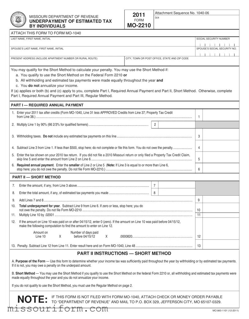 Fill in a Valid Mo 2210 Form