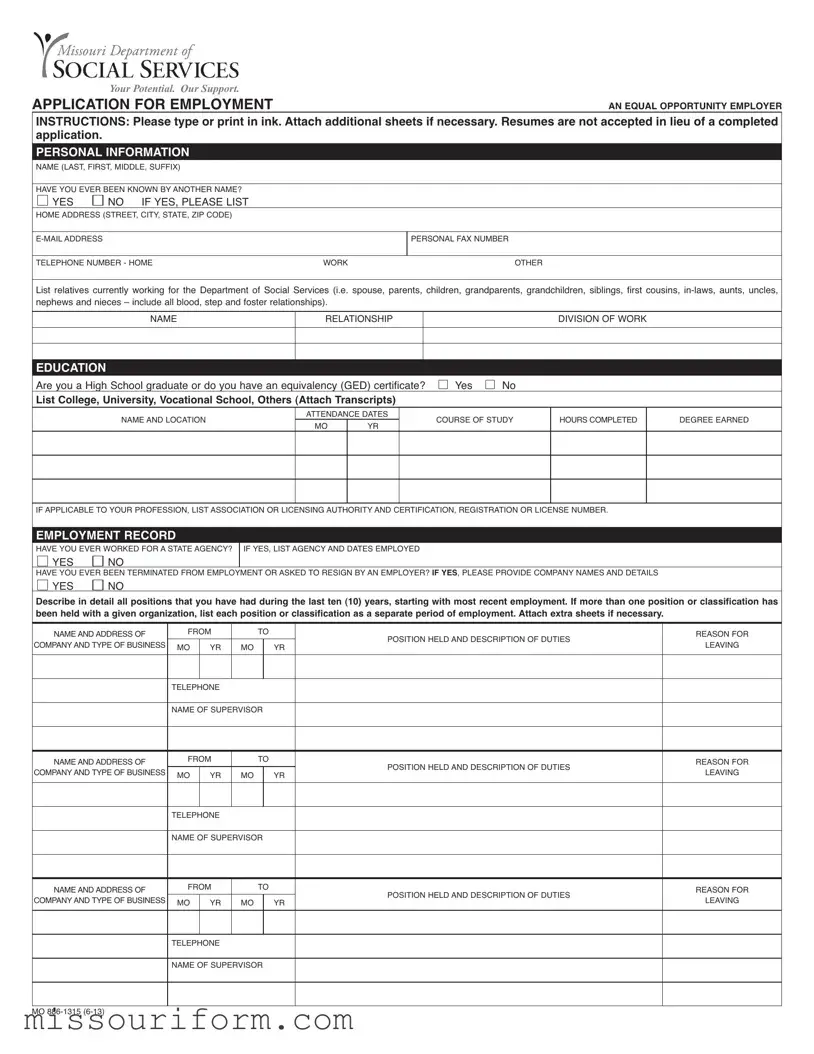 Fill in a Valid Mo 886 1315 Form