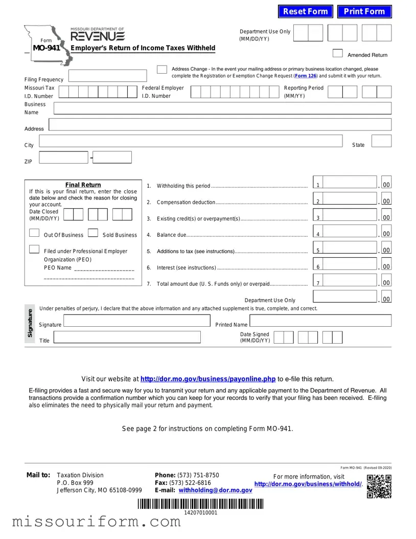 Fill in a Valid Mo 941 Form