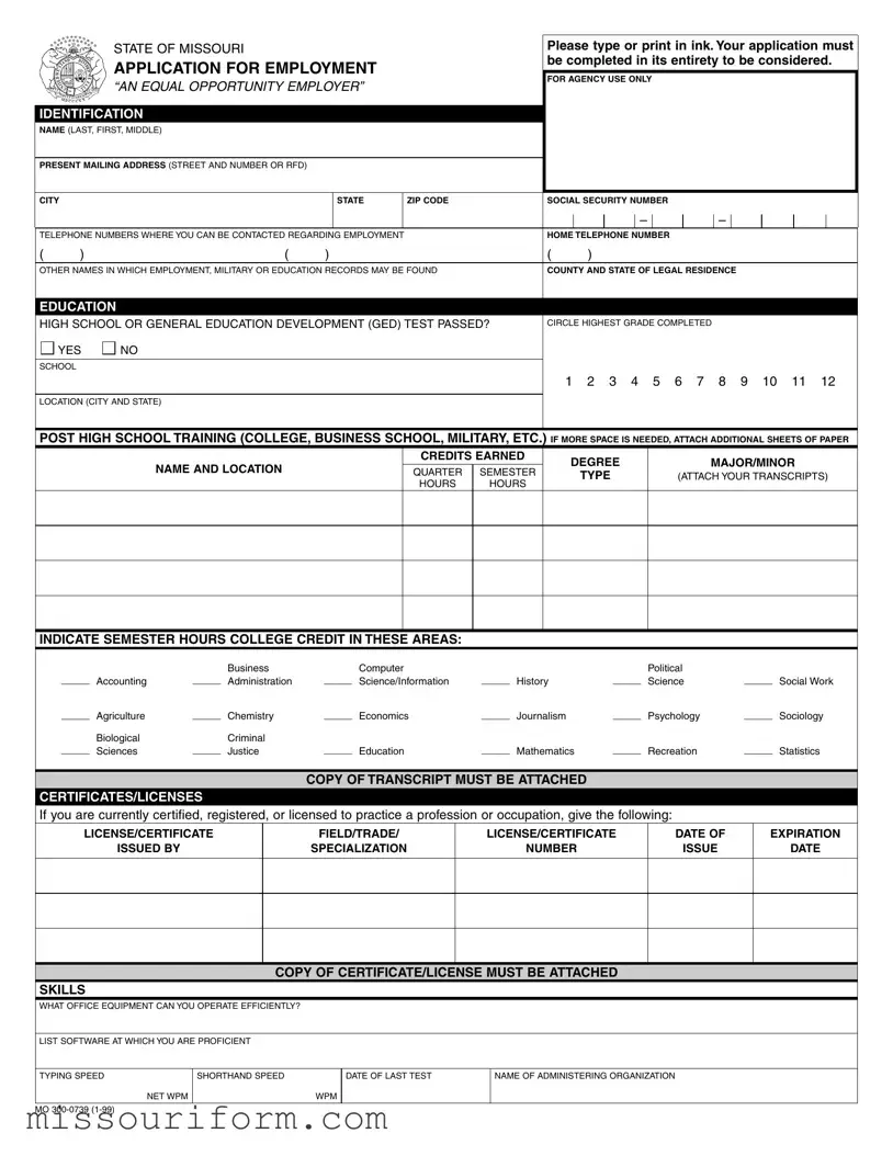 Fill in a Valid Mo Application Employment Form