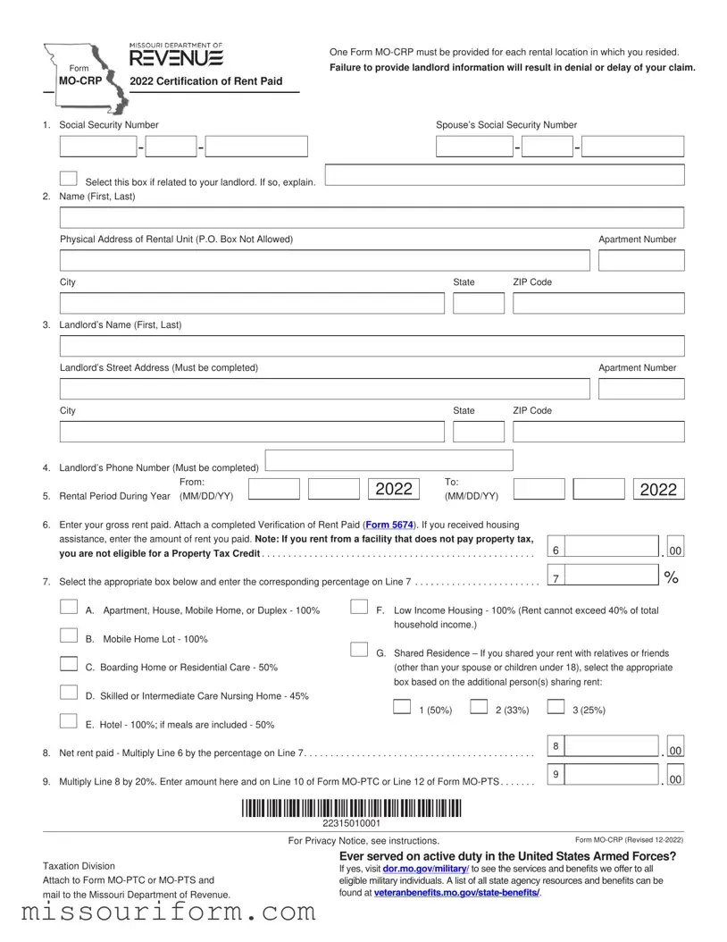 Fill in a Valid Mo Crp Form