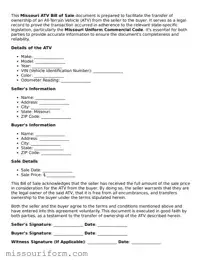 Attorney-Approved  ATV Bill of Sale Document for Missouri