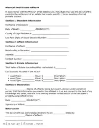 Attorney-Approved  Small Estate Affidavit Document for Missouri