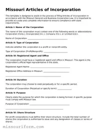 Attorney-Approved  Articles of Incorporation Document for Missouri