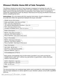 Attorney-Approved  Mobile Home Bill of Sale Document for Missouri