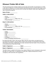Attorney-Approved  Trailer Bill of Sale Document for Missouri