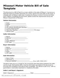 Attorney-Approved  Motor Vehicle Bill of Sale Document for Missouri