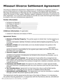 Attorney-Approved  Divorce Settlement Agreement Document for Missouri