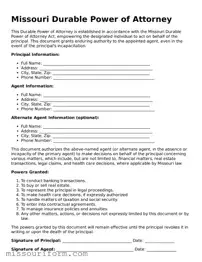 Attorney-Approved  Durable Power of Attorney Document for Missouri