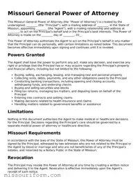 Attorney-Approved  General Power of Attorney Document for Missouri