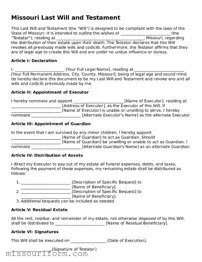 Attorney-Approved  Last Will and Testament Document for Missouri