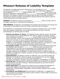 Attorney-Approved  Release of Liability Document for Missouri