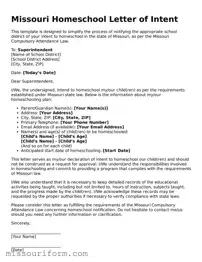 Attorney-Approved  Homeschool Letter of Intent Document for Missouri
