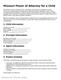 Attorney-Approved  Power of Attorney for a Child Document for Missouri