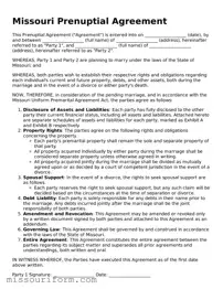 Attorney-Approved  Prenuptial Agreement Document for Missouri