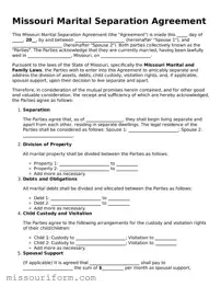 Attorney-Approved  Marital Separation Agreement Document for Missouri